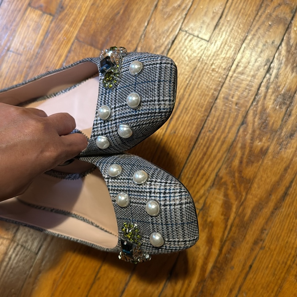 J. Crew SALLY Poppy BALLET Pearls EMBELLISHED PLAID Flats Black Shoes 7.5 - Picture 8 of 8
